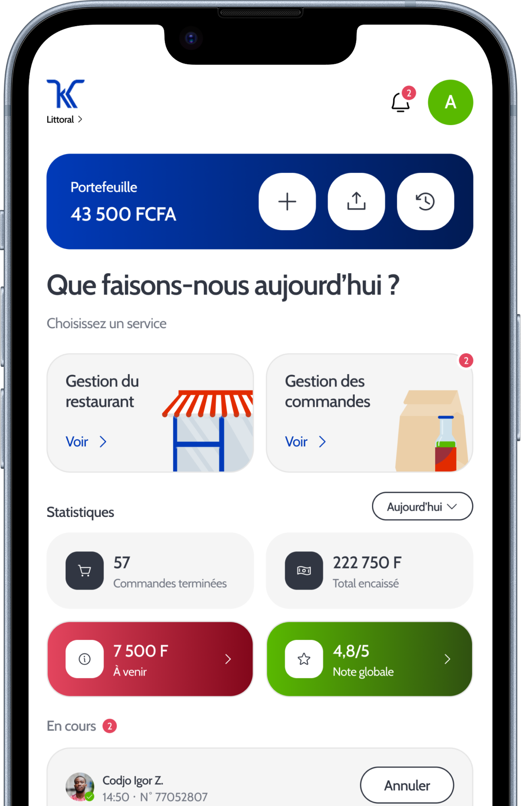 Aperçu de l'application côté commerçant